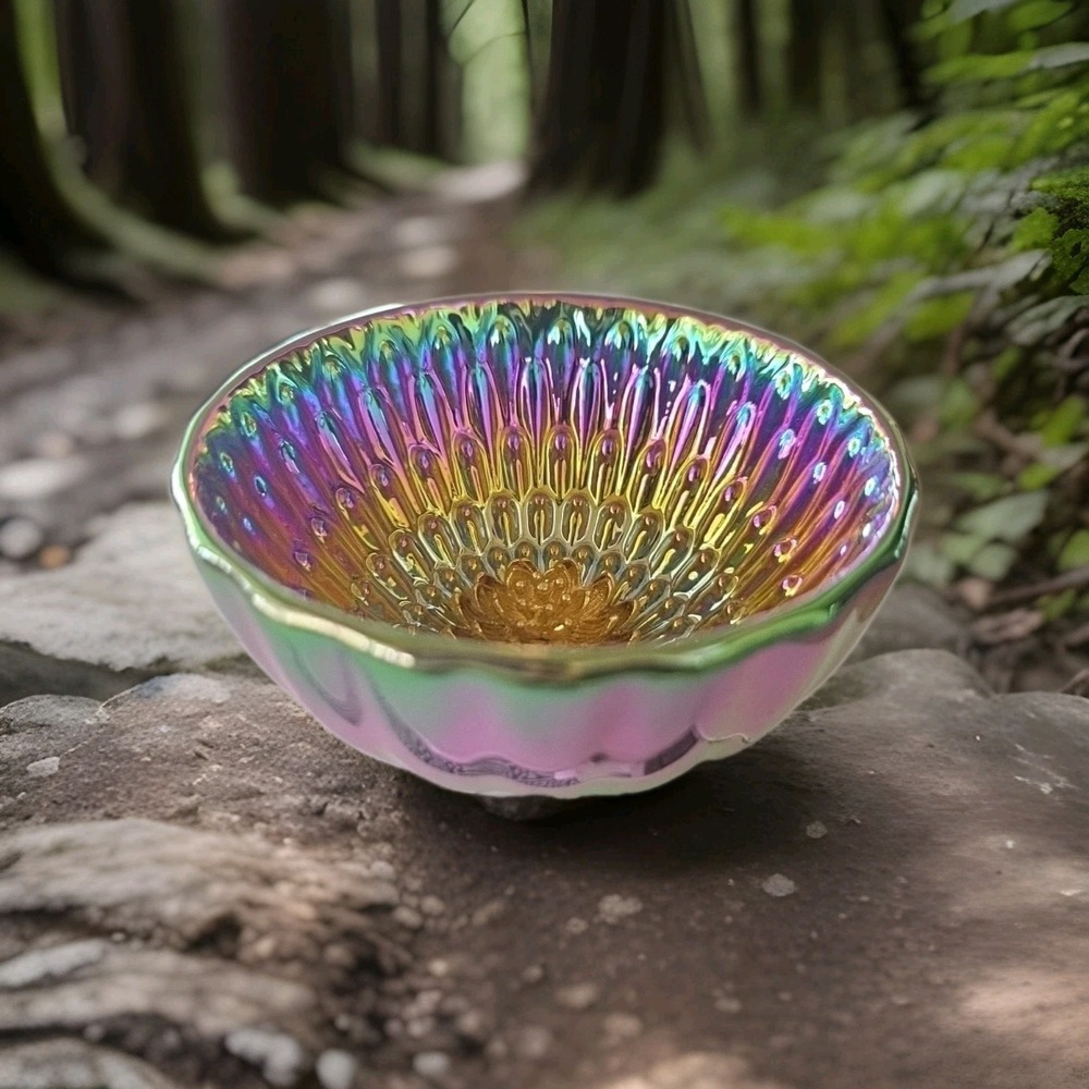 Golden Peacock Jianzhan Tenmoku Tea‎ Cup Porcelain Tea Bowl Gold Lotus. New